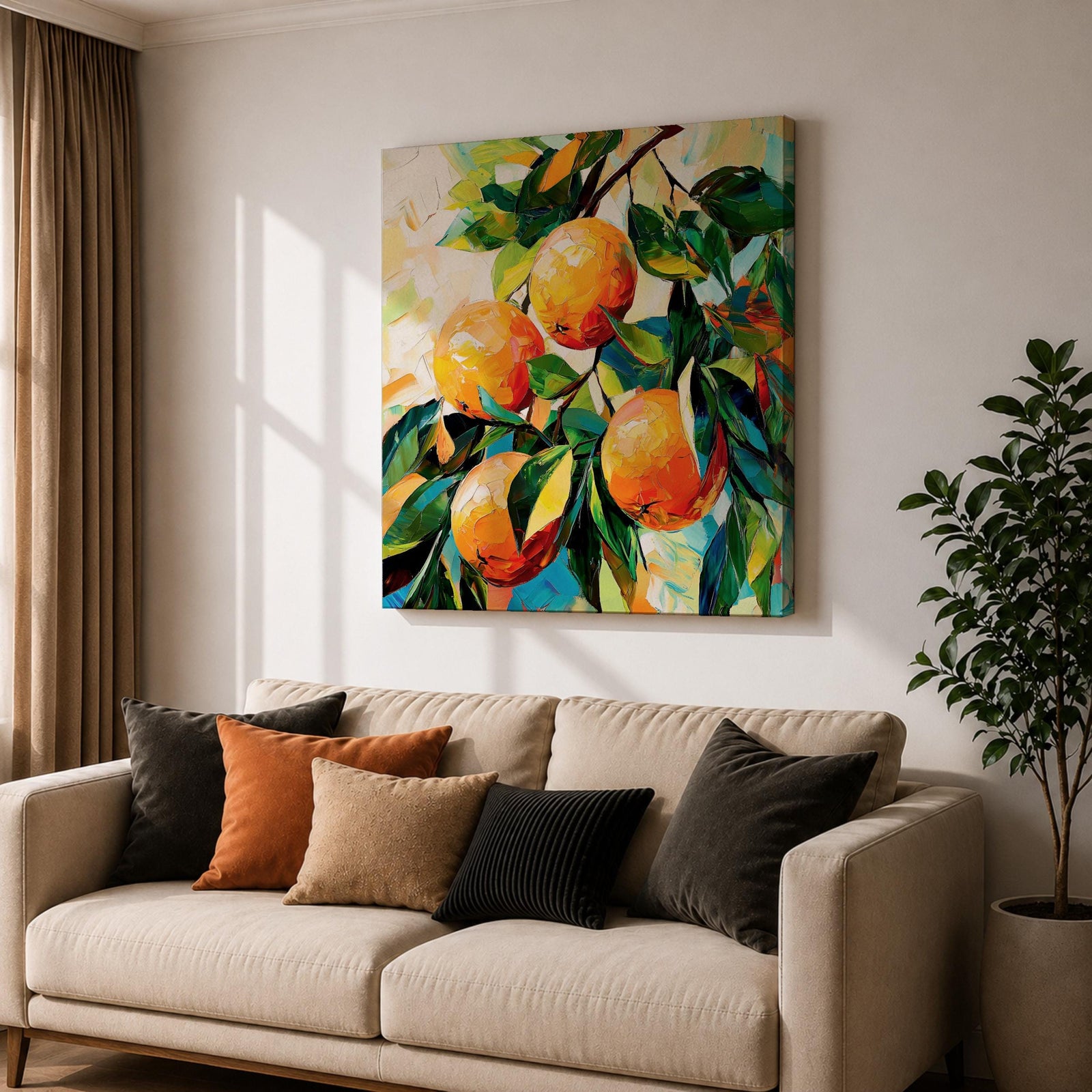 Orange Tree Wall Art Citrus Branch Framed Canvas Fruit Botanical Kitchen Nature Decor