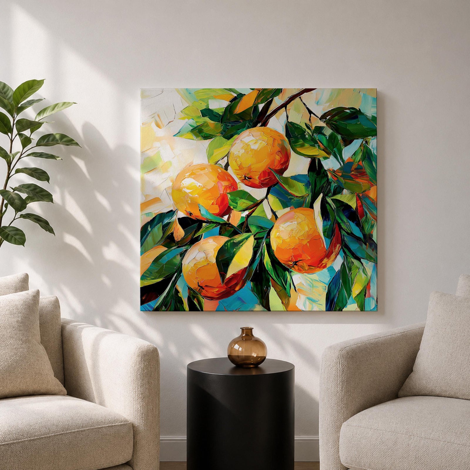 Orange Tree Wall Art Citrus Branch Framed Canvas Fruit Botanical Kitchen Nature Decor