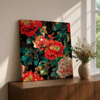 Peony Wall Art Flower Bouquet Framed Canvas Dark Floral Botanical Boho Home Decor