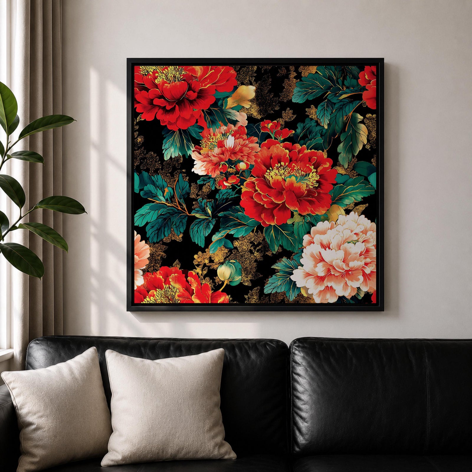 Peony Wall Art Flower Bouquet Framed Canvas Dark Floral Botanical Boho Home Decor