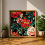 Peony Wall Art Flower Bouquet Framed Canvas Dark Floral Botanical Boho Home Decor
