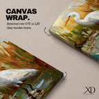 White Heron Wall Art White Egret Framed Canvas Coastal Wildlife Impasto Rustic Home Decor