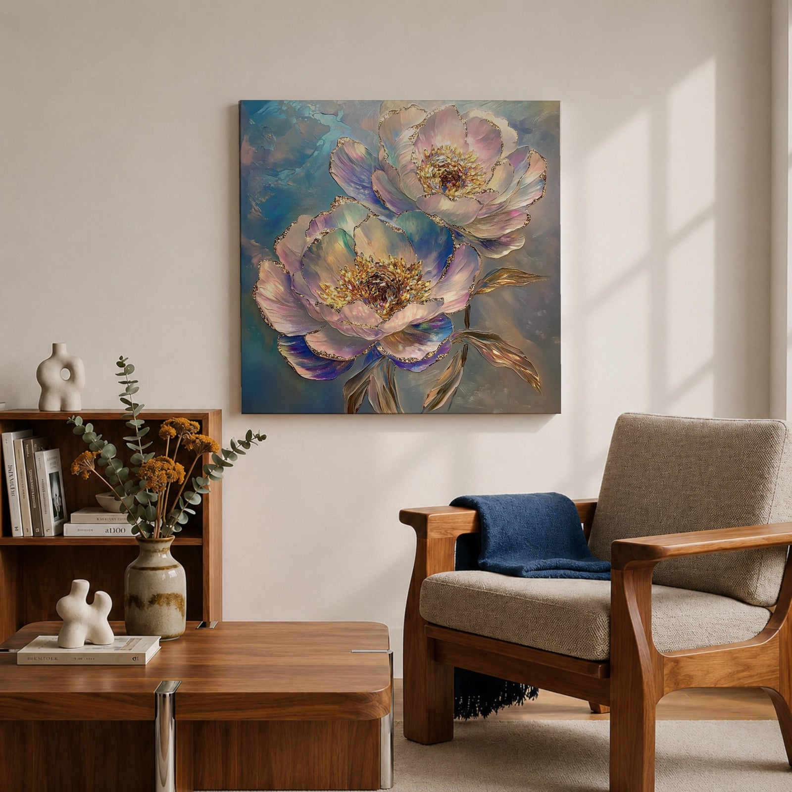 Peony Flower Wall Art Garden Peony Framed Canvas Gold Accent Floral Boho Home Decor