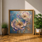 Peony Flower Wall Art Garden Peony Framed Canvas Gold Accent Floral Boho Home Decor