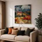 Tuscan Landscape Wall Art Italian Countryside Framed Canvas Tuscany Vineyard Rustic Home Decor