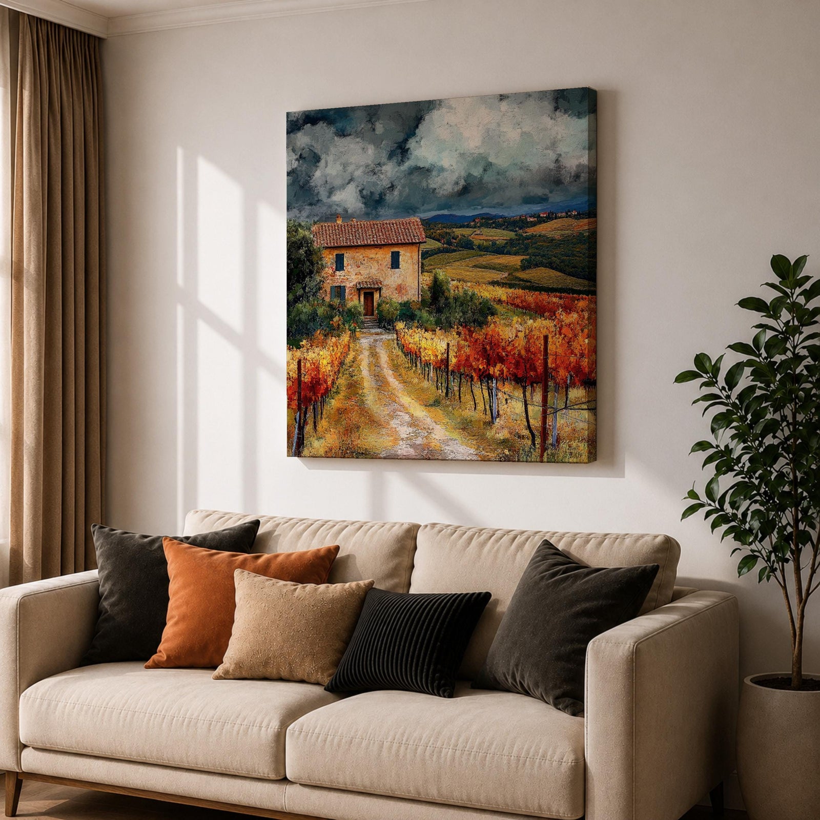 Tuscan Landscape Wall Art Italian Countryside Framed Canvas Tuscany Vineyard Rustic Home Decor