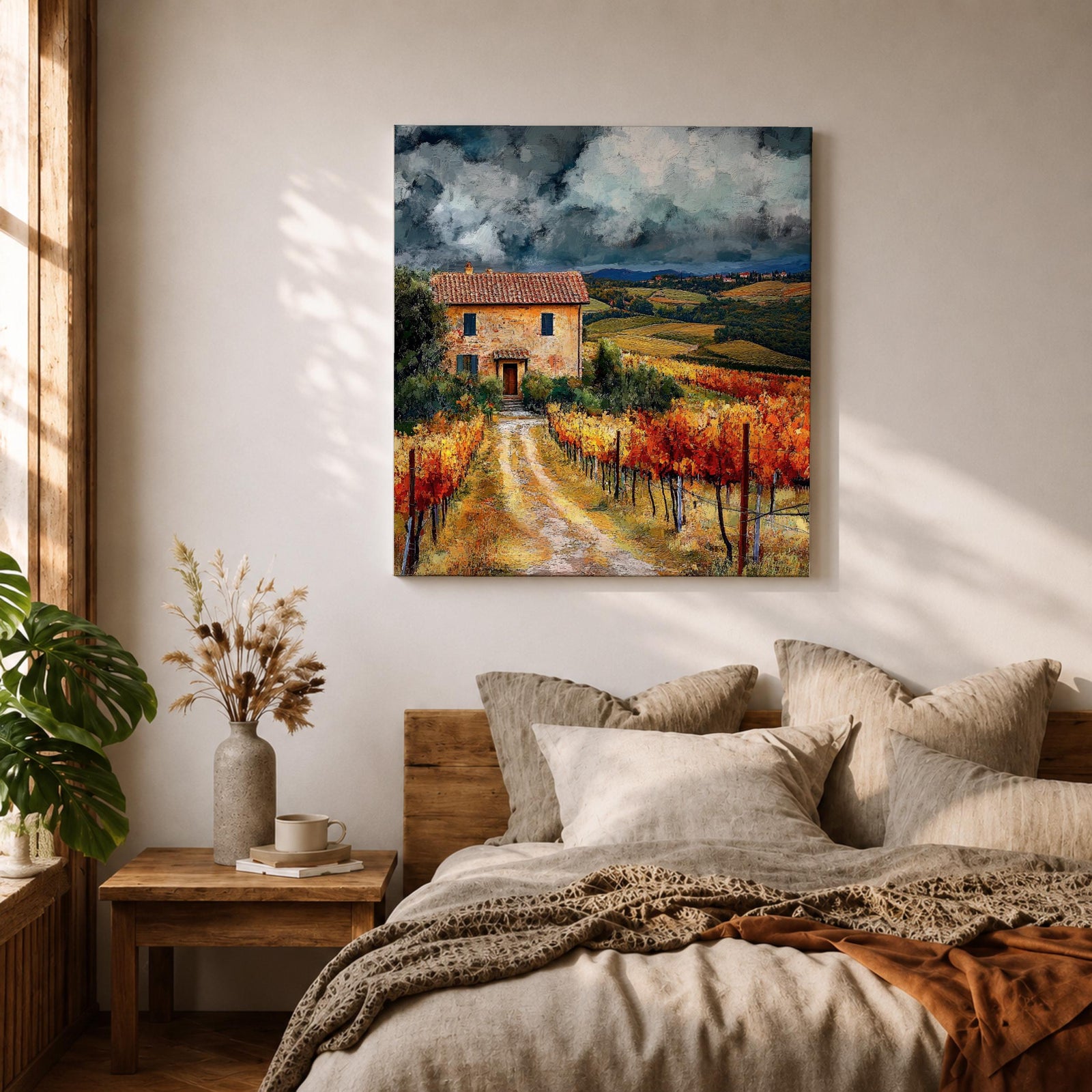 Tuscan Landscape Wall Art Italian Countryside Framed Canvas Tuscany Vineyard Rustic Home Decor