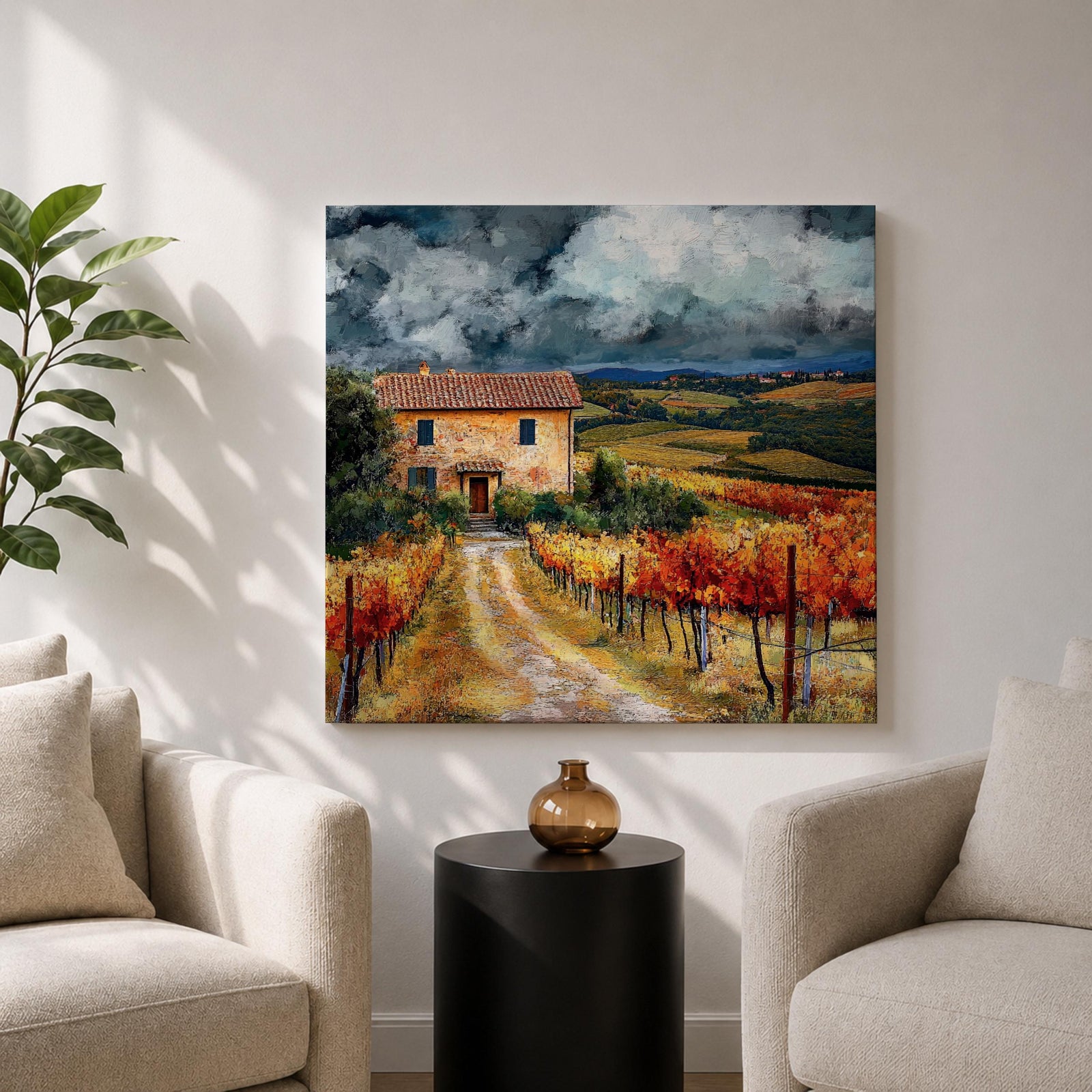 Tuscan Landscape Wall Art Italian Countryside Framed Canvas Tuscany Vineyard Rustic Home Decor