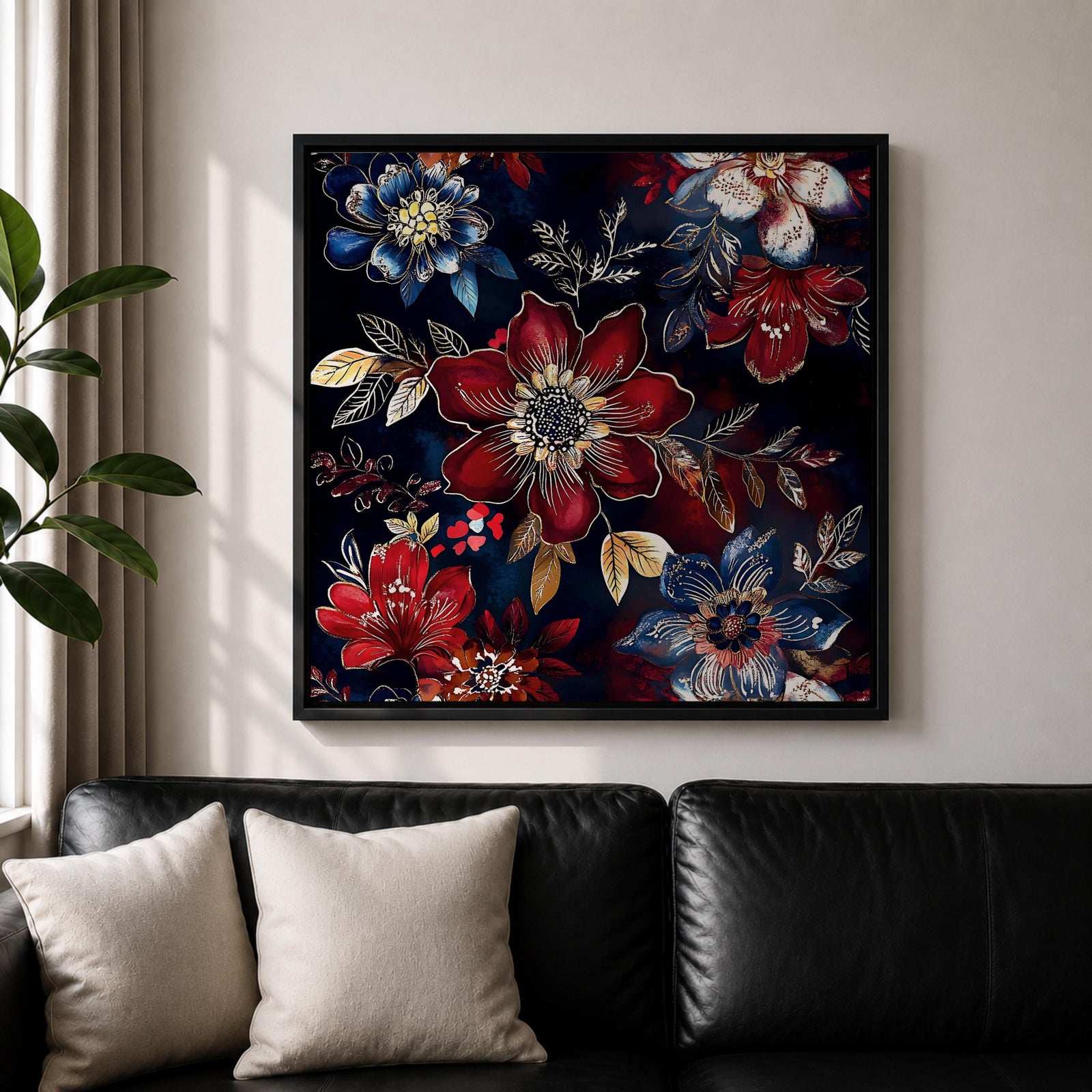 Dark Floral Wall Art Botanical Flowers Framed Canvas Moody Garden Boho Home Decor