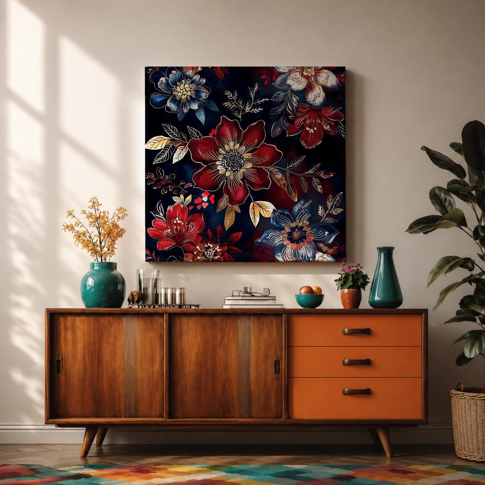Dark Floral Wall Art Botanical Flowers Framed Canvas Moody Garden Boho Home Decor