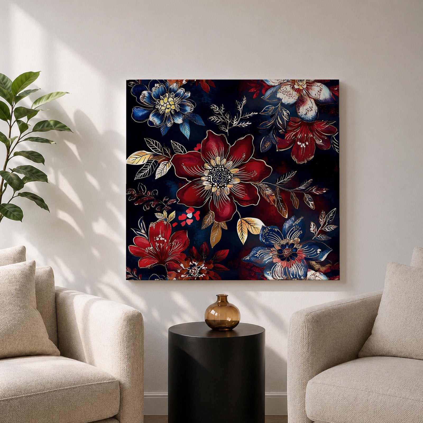 Dark Floral Wall Art Botanical Flowers Framed Canvas Moody Garden Boho Home Decor