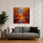 Autumn Landscape Wall Art Fall Scenery Framed Canvas River Meadow Impasto Rustic Home Decor