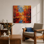 Autumn Landscape Wall Art Fall Scenery Framed Canvas River Meadow Impasto Rustic Home Decor