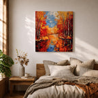 Autumn Landscape Wall Art Fall Scenery Framed Canvas River Meadow Impasto Rustic Home Decor