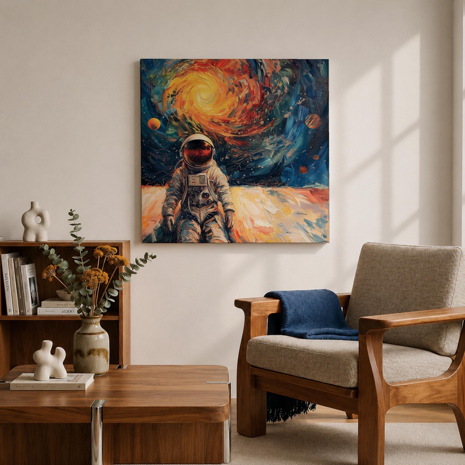 Astronaut Wall Art Space Explorer Framed Canvas Galaxy Cosmic Impasto SciFi Universe Decor