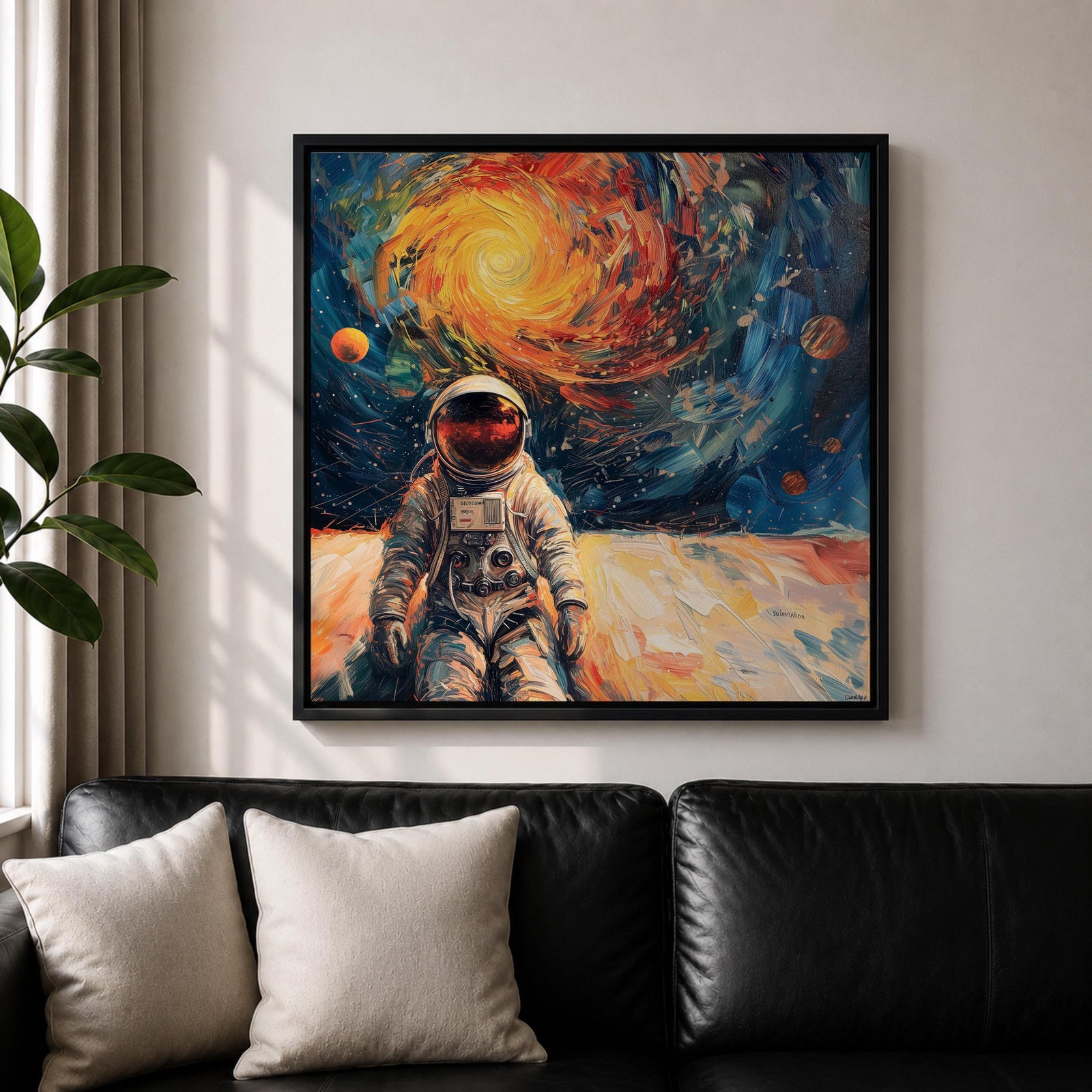 Astronaut Wall Art Space Explorer Framed Canvas Galaxy Cosmic Impasto SciFi Universe Decor
