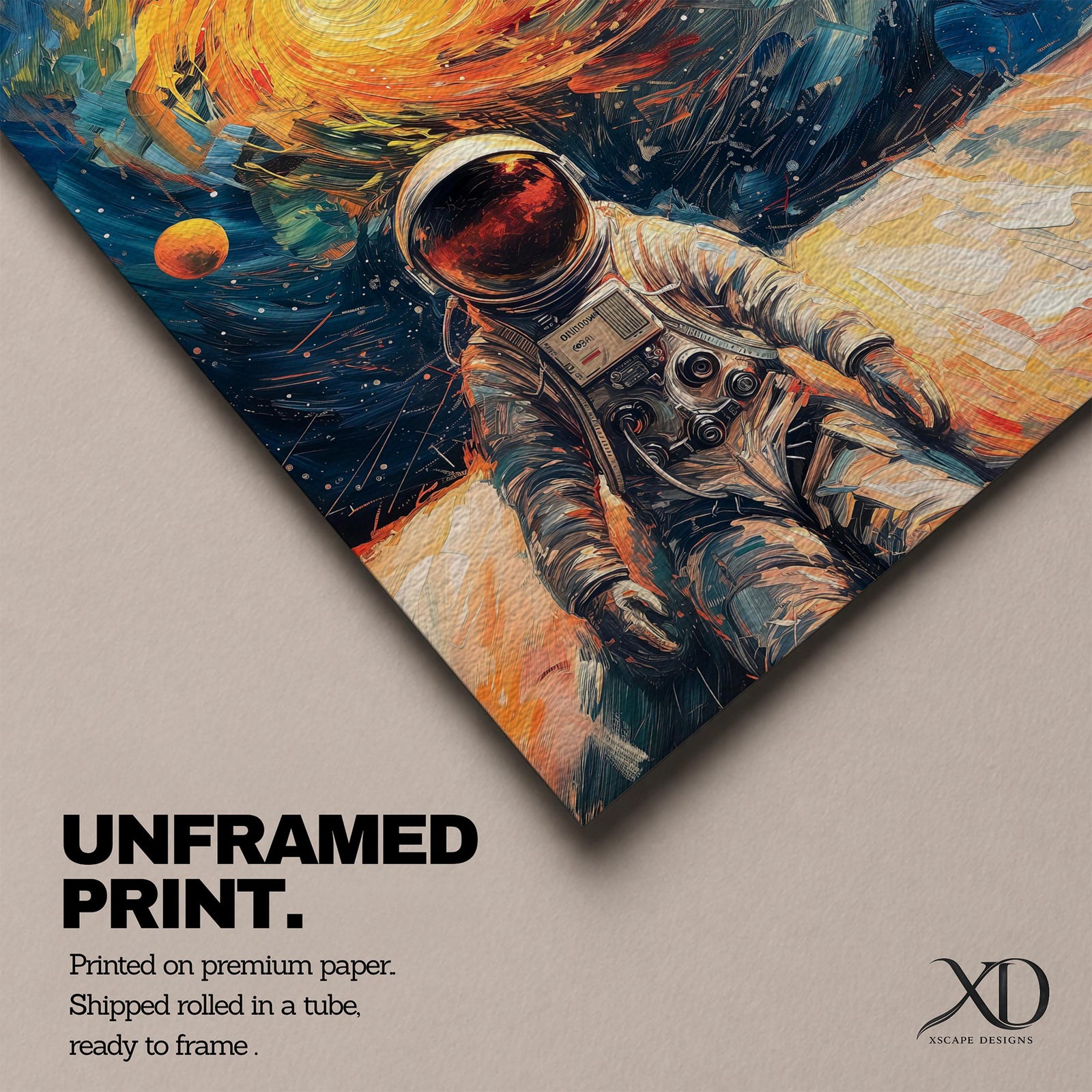 Astronaut Wall Art Space Explorer Framed Canvas Galaxy Cosmic Impasto SciFi Universe Decor