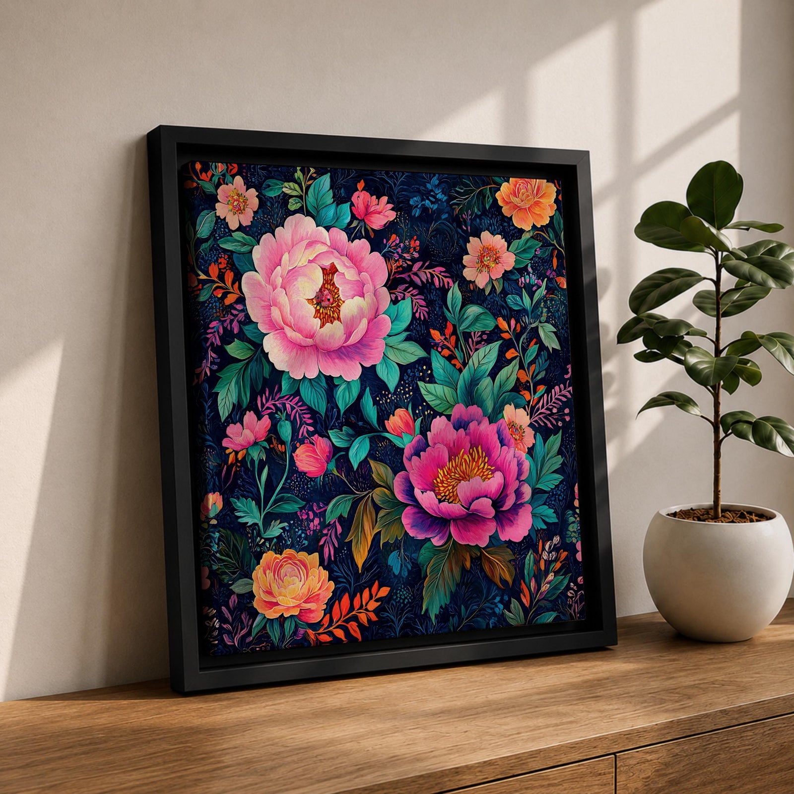 Peony Floral Wall Art Botanical Garden Framed Canvas Modern Flower Boho Home Decor