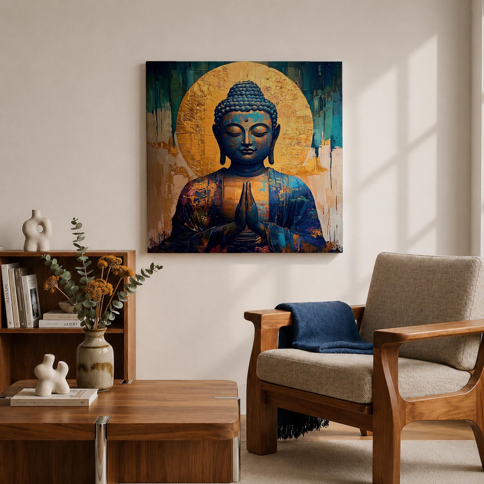 Buddha Wall Art Shakyamuni Framed Canvas Meditation Zen Impasto Buddhist Spiritual Decor