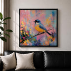 Songbird Wall Art Warbler Framed Canvas Abstract Wildlife Botanical Modern Home Decor
