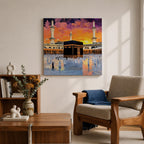Kaaba Wall Art Sunset View Framed Canvas Masjid al Haram Mecca Islamic Home Decor