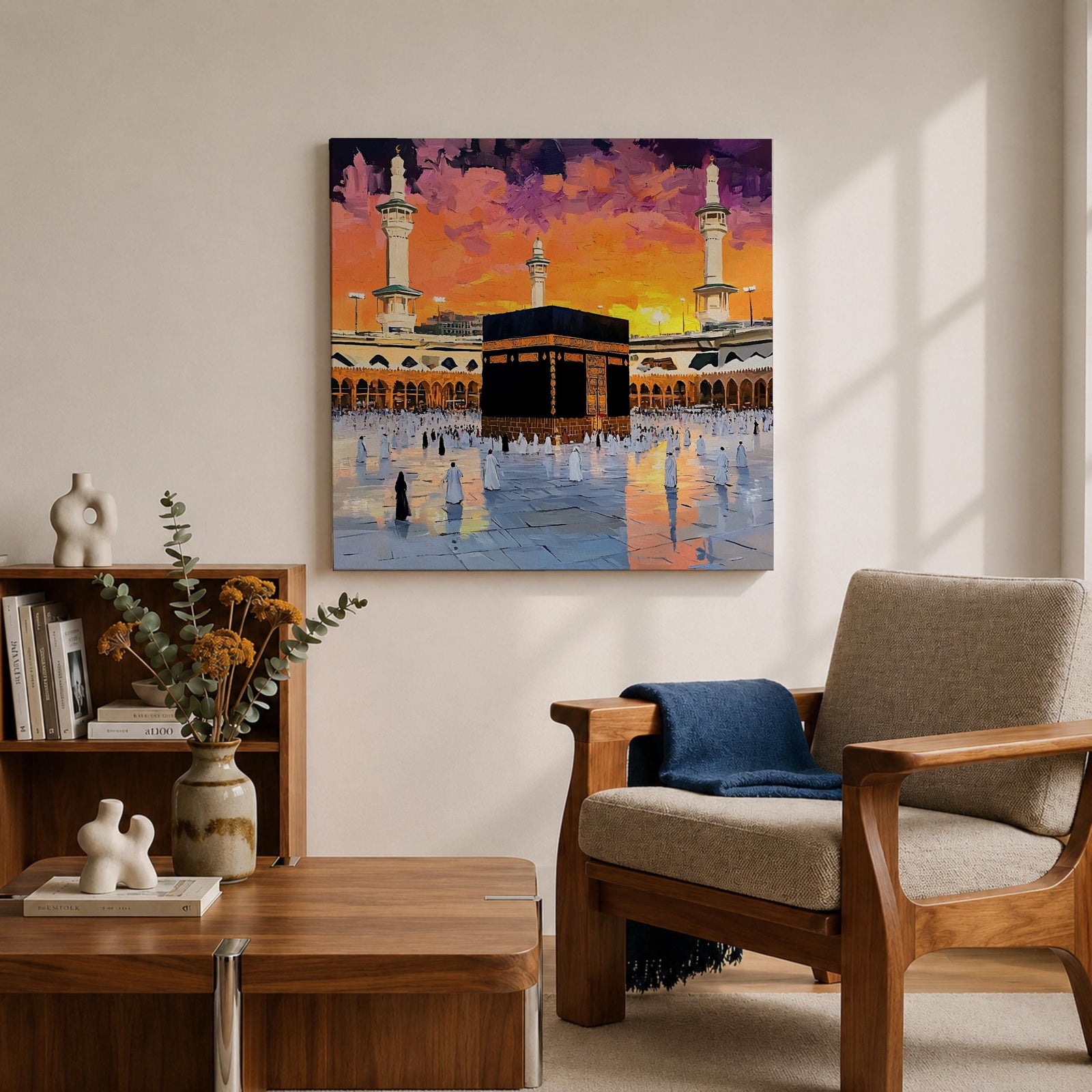 Kaaba Wall Art Sunset View Framed Canvas Masjid al Haram Mecca Islamic Home Decor