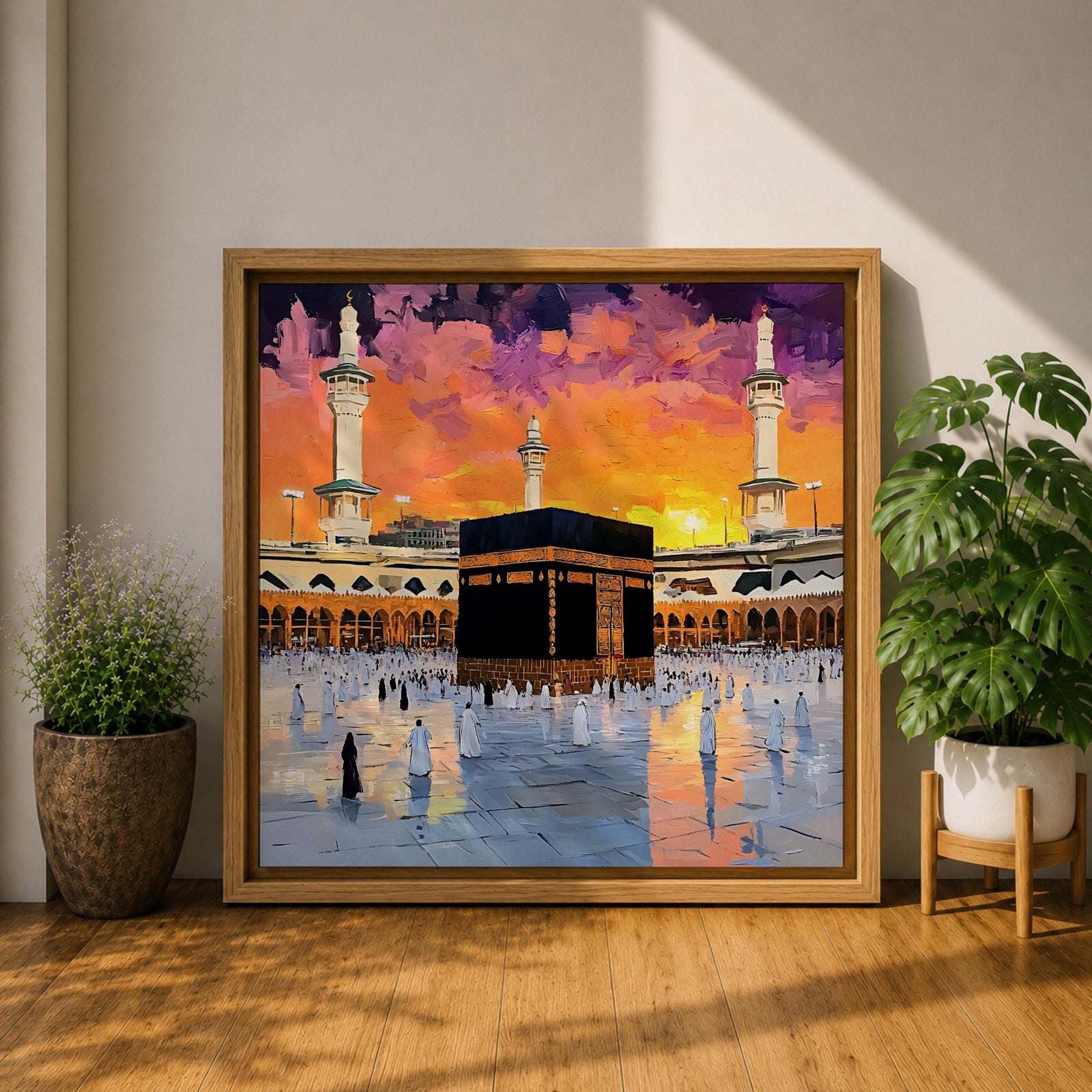 Kaaba Wall Art Sunset View Framed Canvas Masjid al Haram Mecca Islamic Home Decor