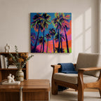 Palm Tree Sunset Wall Art Tropical Beach Framed Canvas Ocean Coastal Home Decor
