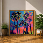 Palm Tree Sunset Wall Art Tropical Beach Framed Canvas Ocean Coastal Home Decor