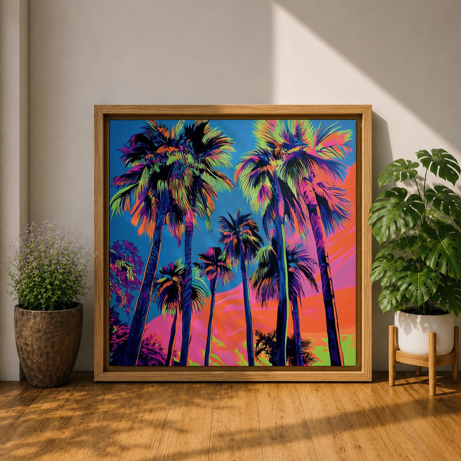 Palm Tree Sunset Wall Art Tropical Beach Framed Canvas Ocean Coastal Home Decor