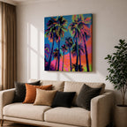 Palm Tree Sunset Wall Art Tropical Beach Framed Canvas Ocean Coastal Home Decor