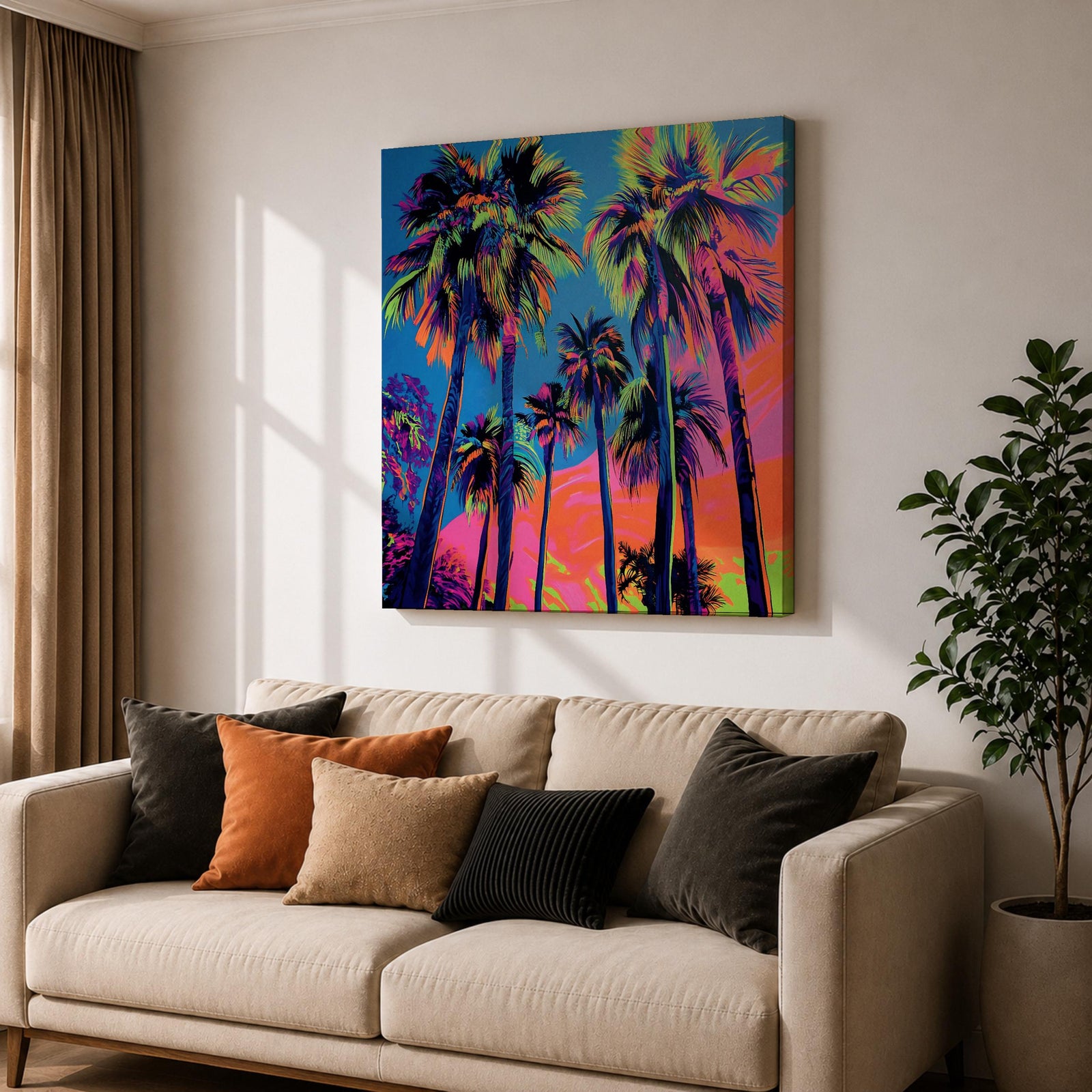 Palm Tree Sunset Wall Art Tropical Beach Framed Canvas Ocean Coastal Home Decor