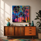 Palm Tree Sunset Wall Art Tropical Beach Framed Canvas Ocean Coastal Home Decor