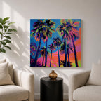 Palm Tree Sunset Wall Art Tropical Beach Framed Canvas Ocean Coastal Home Decor