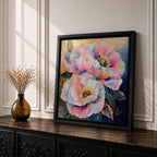 Peony Flower Wall Art Garden Peony Framed Canvas Gold Accent Botanical Boho Home Decor