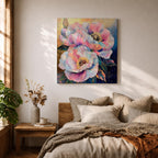 Peony Flower Wall Art Garden Peony Framed Canvas Gold Accent Botanical Boho Home Decor