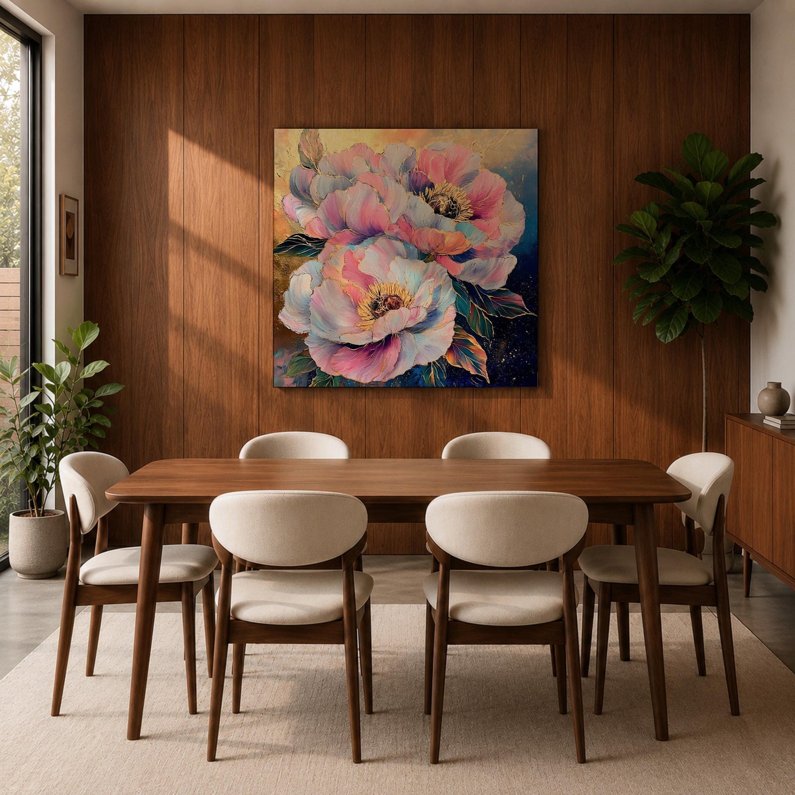 Peony Flower Wall Art Garden Peony Framed Canvas Gold Accent Botanical Boho Home Decor