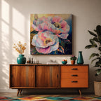 Peony Flower Wall Art Garden Peony Framed Canvas Gold Accent Botanical Boho Home Decor