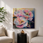 Peony Flower Wall Art Garden Peony Framed Canvas Gold Accent Botanical Boho Home Decor