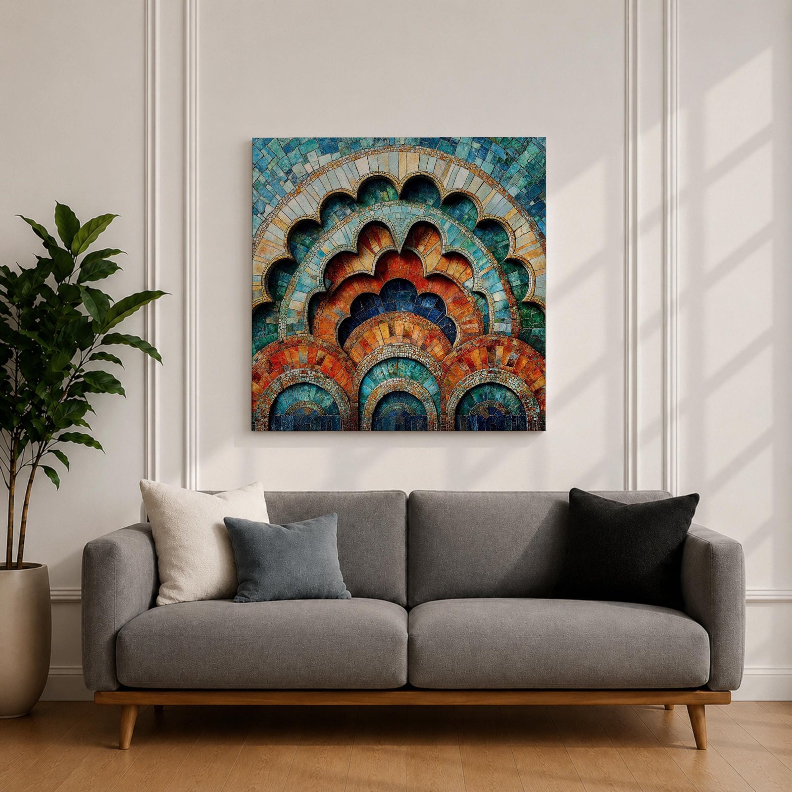 Islamic Mosaic Wall Art Scalloped Arches Framed Canvas Persian Geometric Islamic Home Decor