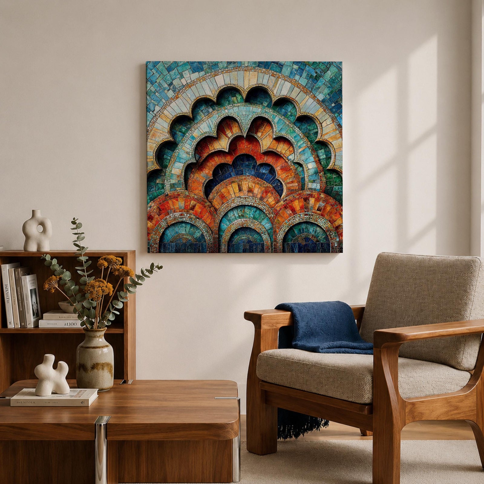Islamic Mosaic Wall Art Scalloped Arches Framed Canvas Persian Geometric Islamic Home Decor