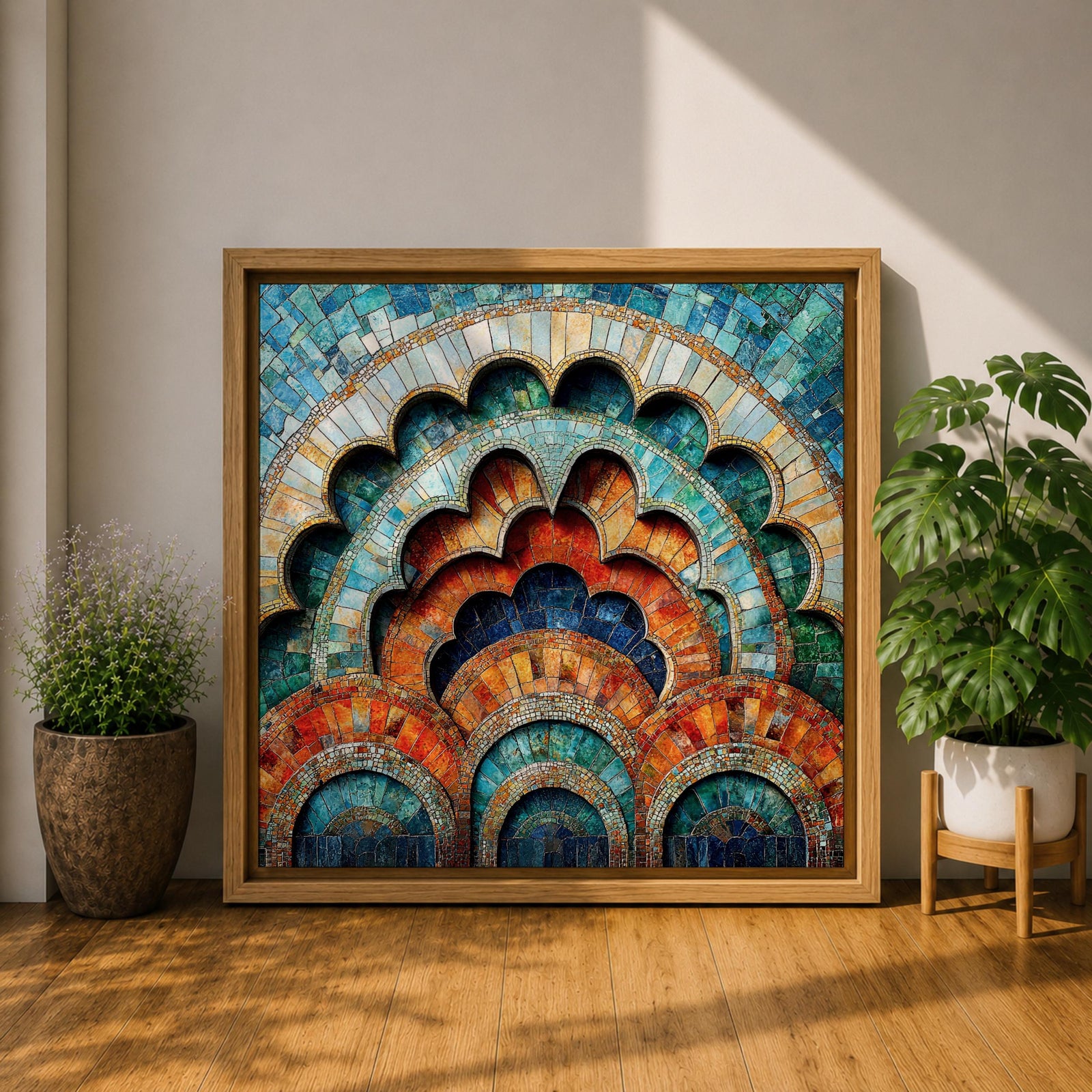 Islamic Mosaic Wall Art Scalloped Arches Framed Canvas Persian Geometric Islamic Home Decor