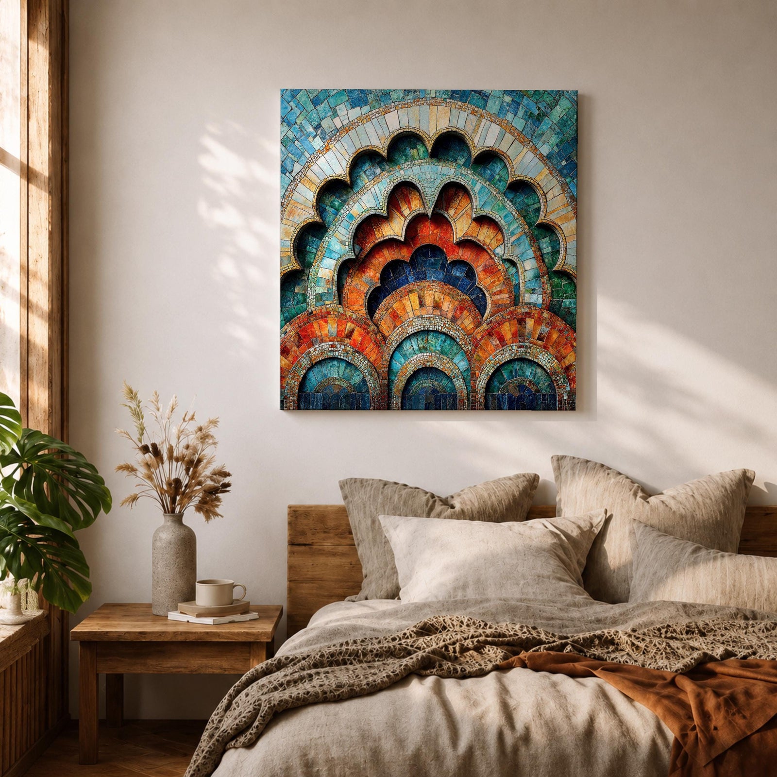 Islamic Mosaic Wall Art Scalloped Arches Framed Canvas Persian Geometric Islamic Home Decor
