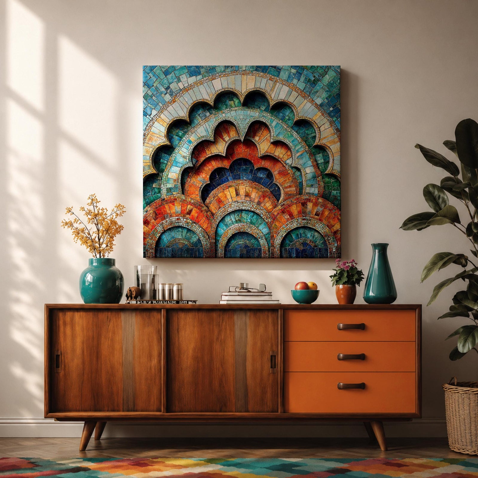 Islamic Mosaic Wall Art Scalloped Arches Framed Canvas Persian Geometric Islamic Home Decor