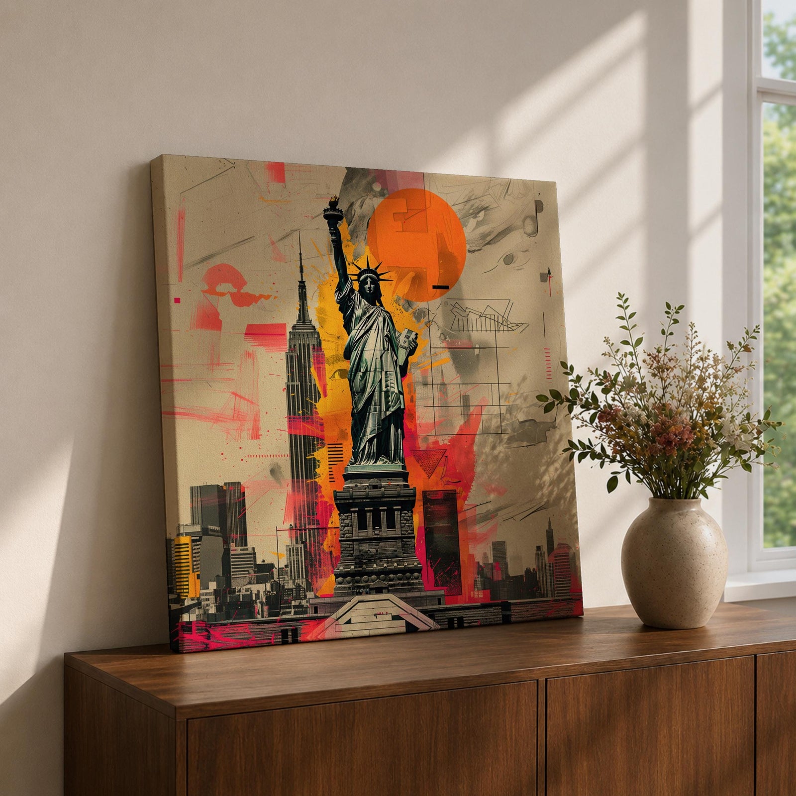 Lady Liberty Wall Art Freedom Statue Framed Canvas New York Skyline Patriotic American Decor