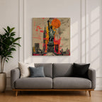 Lady Liberty Wall Art Freedom Statue Framed Canvas New York Skyline Patriotic American Decor