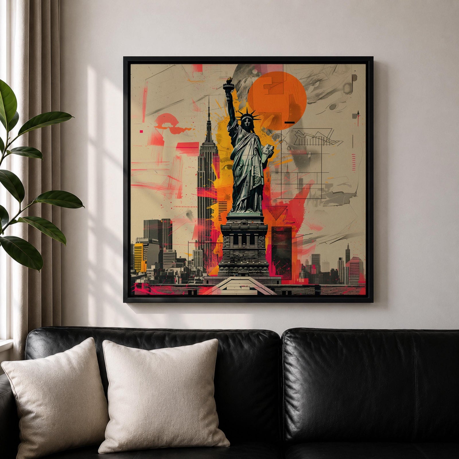 Lady Liberty Wall Art Freedom Statue Framed Canvas New York Skyline Patriotic American Decor