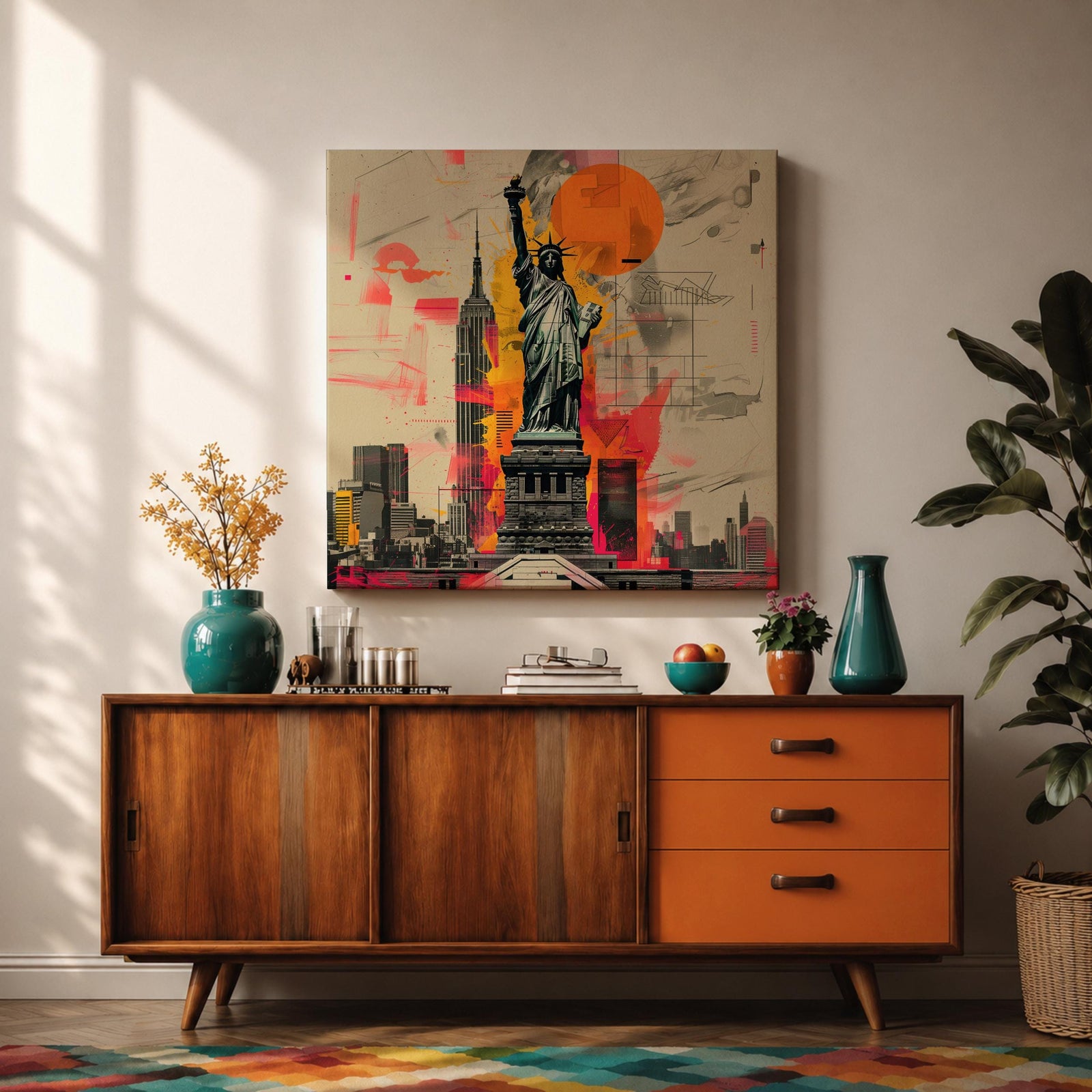 Lady Liberty Wall Art Freedom Statue Framed Canvas New York Skyline Patriotic American Decor