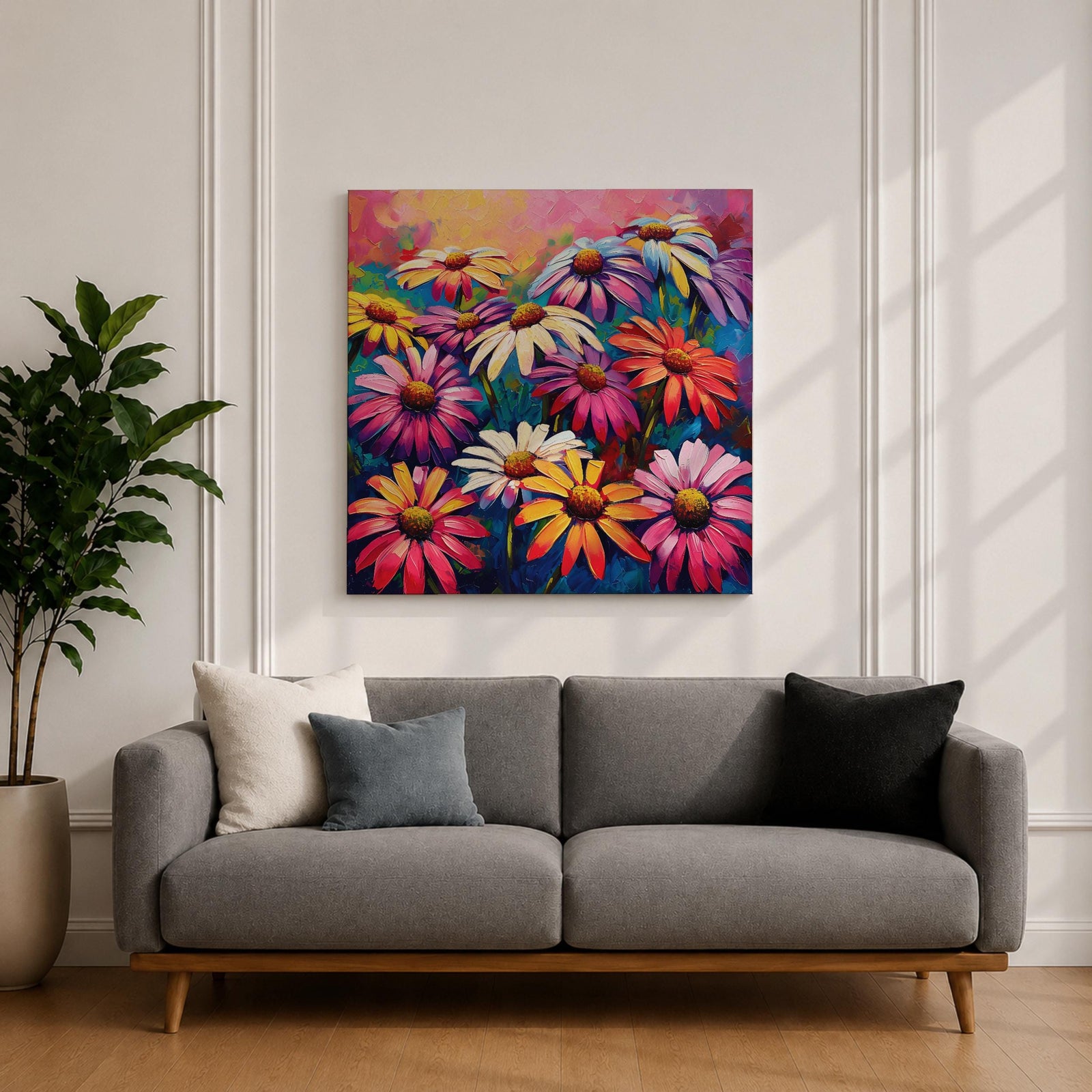 Gerbera Daisy Wall Art Colorful Garden Flowers Framed Canvas Boho Home Decor