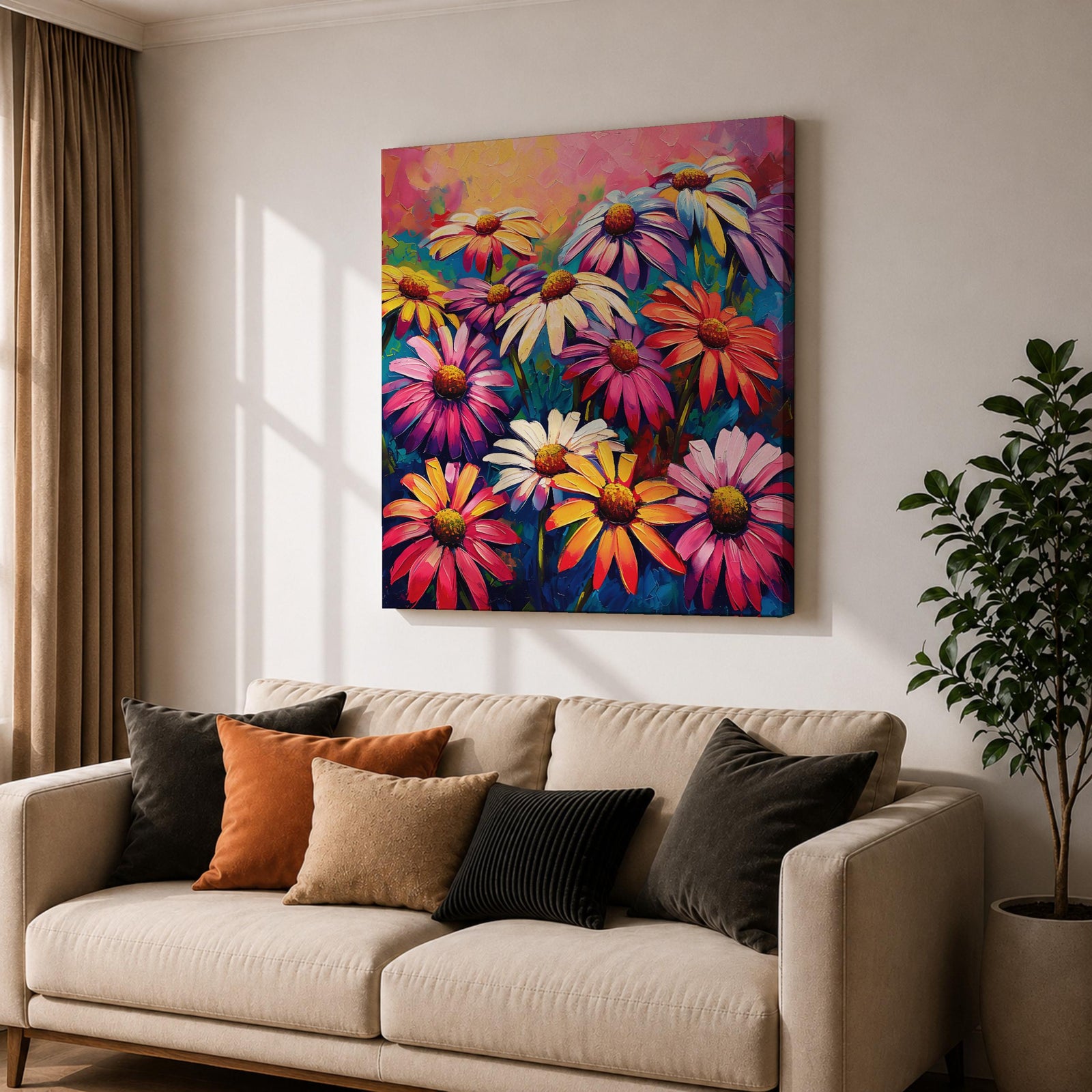 Gerbera Daisy Wall Art Colorful Garden Flowers Framed Canvas Boho Home Decor